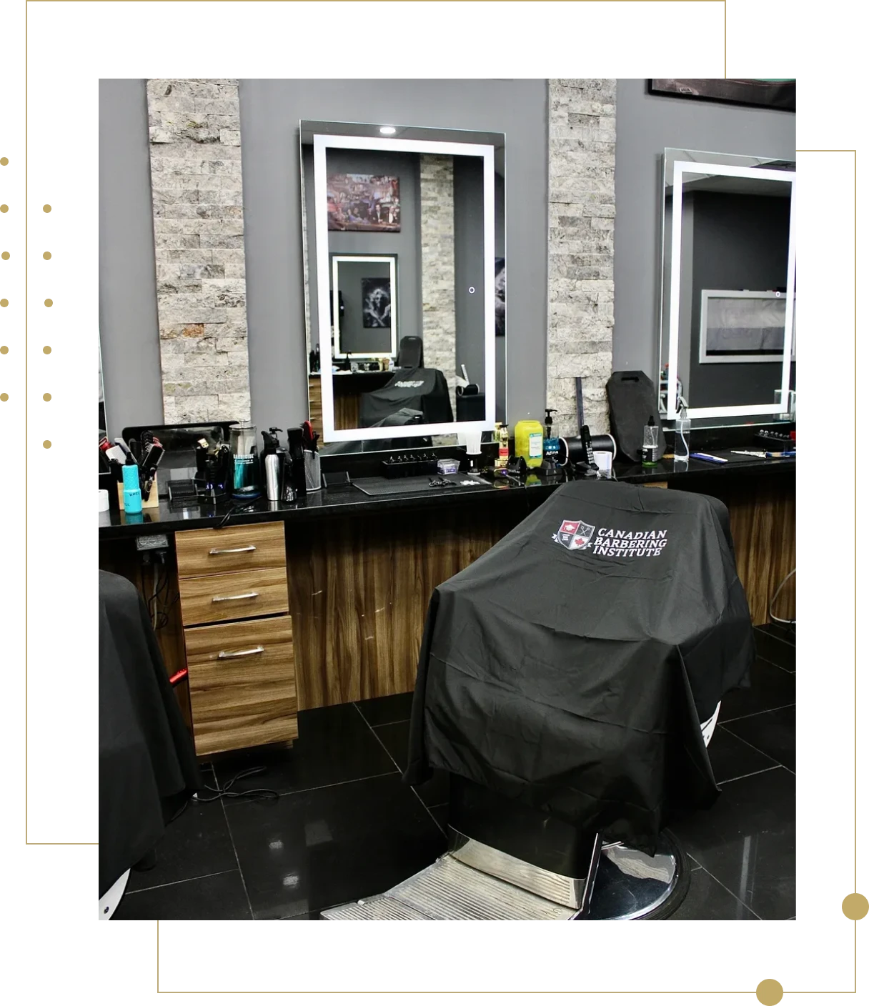 Stylish barbershop interior with mirrors